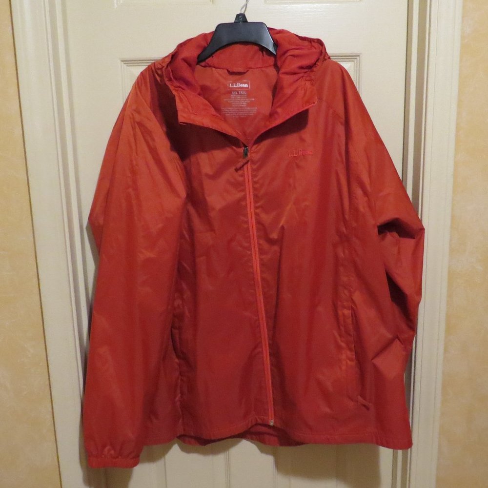 LL Bean Men's Rain Jacket with Hood- Amber Orange